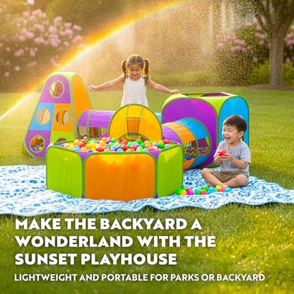 Playz 5-Piece Kids Pop up Play Tent Crawl Tunnel and Ball Pit with Basketball Hoop Playhouse for Boys, Girls, Babies, and Toddlers (Purple, Orange, Yellow, Red, Blue) - color: Purple, Yellow, Red, Blue, White