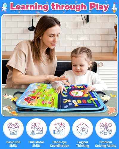 Gojmzo Busy Board Montessori Toys for Toddler Boy Birthday Gifts, Busy Book Sensory Toys for Toddlers, Learning Educational Toddler Travel Activities - style: Blue/P8