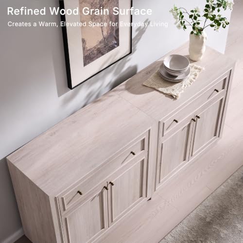 ACCOHOHO Modern Farmhouse Buffet Cabinet, 126" Sideboard Credenza, Modular Storage Cabinet with Framed Panel Fronts, Adjustable Shelves & Dual Base Design, White Alder - color: White Alder, size: 4 Piece