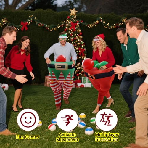 Christmas Granny Pants Outdoor Game Set, Giant Granny Funny Pants with Pump Bouncy Balls & Christmas Glasses, Holiday Yard Tossing Game for Adults Family Party(11 Pcs,Classic Style) - style: Classic Style