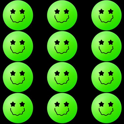 Soulchen 40mm Glow in The Dark Table Tennis Balls Bulk, Carnival Game Night, Neon Birthday Party Favors, Classroom Rewards, Goodie Bag Filler, Pet Playmate - color: Glow in the Dark Green, size: Smile Face