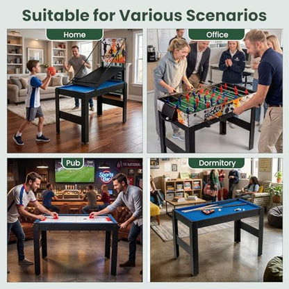 GYMAX Multi Game Table 48", 14 in 1 Combo Game Table w/Basketball, Billiards, Foosball, Ping Pong, Hockey, Shuffleboard, Bowling, Chess, Checkers, Backgammon, Tic Tac Toe for Game Room, Family Night