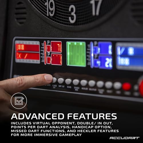 Accudart Apollo Electronic Dartboard Cabinet – 38 Games, 137 Variations, Virtual Opponent, Backlit Scoring, Cricket X/O Displays, Black Woodgrain Doors – Includes Soft‑Tip Darts
