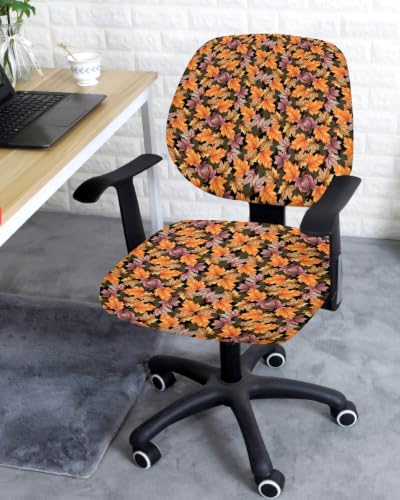 Savannan Office Chair Cover, Fall Orange Maple Leaves Watercolor Protective Stretch Elastic Universal Cover for Desk Task Chair,Computer Rotating Chair 1 Pcs Fallen Leaves Seamless