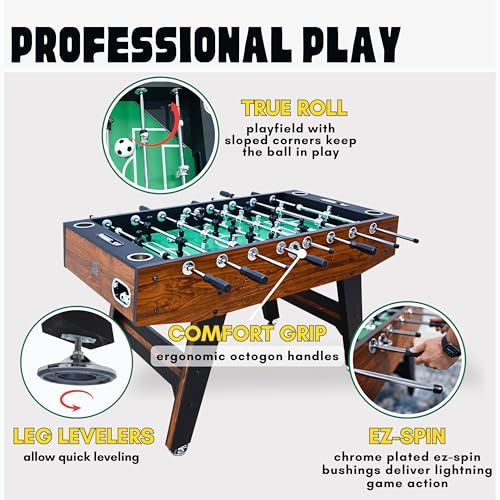 Freetime Fun Foosball Table 56" Pro Tournament Premium Table for Game Room, Easy Assembly Soccer Foosball Table Durable & Stylish with Quick Spin Handles