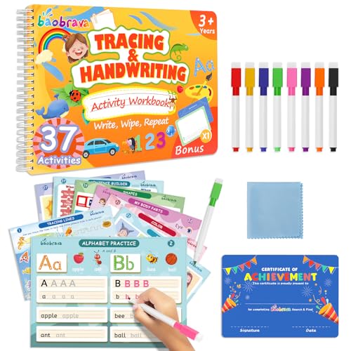 Baobrava Preschool Learning Activities, 37 Themes Tracing Activity Books Ages 3-8, Toddler Handwriting Practice, Letter Tracing, Kindergarten Workbooks, Travel Game for Trip, Christmas Birthday Gifts - style: I Can Write Book Game