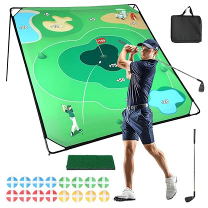 70"x70" Sticky Golf Chipping Game with Hitting Mat & 20 Balls, Portable Backyard Golf Practice Set for Adults & Family, Indoor Outdoor Training & Fun