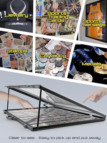 Ultra-thin 31.4 x 23.6in Portable Aluminum Card Display Case with Felt Tote Bag, High-transparency Acrylic, 3 Anti Theft Locks, Sports Trading Card Show Case for Collectible Cards Jewelry Jersey-Black - color: Black