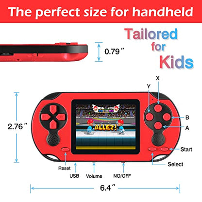 TaddToy 16 Bit Handheld Game for Kids Adults, 3.0'' Large Screen Preloaded 230 HD Classic Retro Video Games with USB Rechargeable Battery & 3 Game Cartridges for Birthday Gift for Kids 4-12 (Red) - color: Red