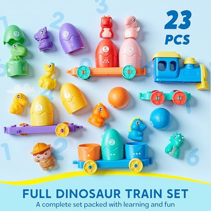 Play-Act Learning Toy for Toddlers 1 2 3 Years Old, Counting, Matching & Sorting Montessori Learning Dinosaur Train Including 9 Dinosaurs, Birthday Gift for Baby Boys Girls - style: Dinosaur Number Train