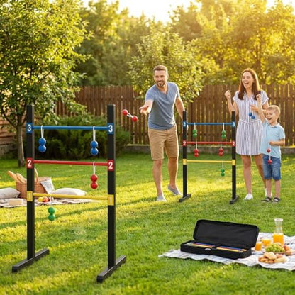Pro Ladder Toss Indoor Outdoor Game Set for Yard & Lawn Games with 6 Soft Rubber Bolo Balls Heavy Duty Bars Stands & Travel Carrying Case | Game for Family Kids Beach Party Picnic & Adults - style: Ladder Toss Game