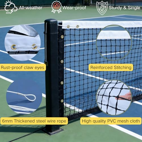 Professional Tennis Net 42ft x 3.5ft – 3.0mm Twisted PE, 4.5cm Mesh, UV/Waterproof, 6mm Steel Cable – Complete Kit with Poles & Ropes for Court, Backyard or Driveway