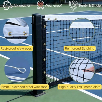 Professional Tennis Net 42ft x 3.5ft – 3.0mm Twisted PE, 4.5cm Mesh, UV/Waterproof, 6mm Steel Cable – Complete Kit with Poles & Ropes for Court, Backyard or Driveway