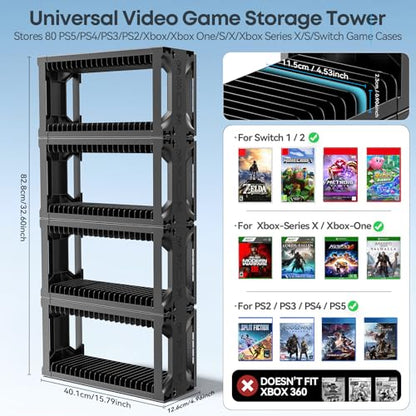 Kytok Video Game Disc Rack Tower Video Game Storage Universal for PS5/PS4/ XBOX One/Series/Nintendo Switch Game, Game Organizer Shelf Display Stand for Wall Mount/Desk/Floor with Controller Holder - size: 4-Tier