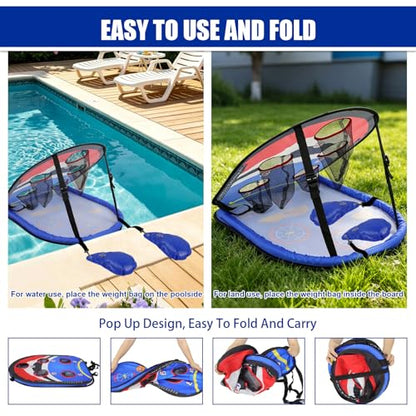 ROSE ME Pool Cornhole Game Floating, Double Sided Pool Games for Adults, 3x2ft Water and Land Dual-Purpose Corn Hole Boards Set,Easy Set Up, Portable Fun Toys for Poolside, Beach, Lake