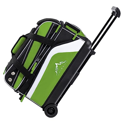 GoHimal Double Roller 2 Ball Bowling Bag with Separate Shoe Compartment for Bowling Shoes (Up To US Men Size 15) and Abundant multifunction Accessory Pocket, Upgraded fabric, Retractable Handle - Extends to 40" - color: Black-Green