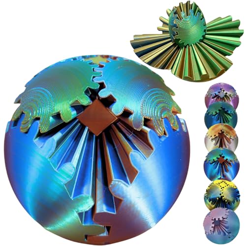 Gear Ball 3D Printed Spin Ball Cube Fidget Toys, Gear Sphere Fidget Toy, GearSphere Desk Toy Stress Fidget Balls, Fidgets Spinners for Adults & Kids Anxiety Relaxing (Laser Blue Gold, 2.3 Inch) - color: Laser Blue Gold, size: 2.3 Inch