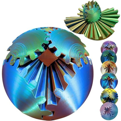 Gear Ball 3D Printed Spin Ball Cube Fidget Toys, Gear Sphere Fidget Toy, GearSphere Desk Toy Stress Fidget Balls, Fidgets Spinners for Adults & Kids Anxiety Relaxing (Laser Blue Gold, 3.1 Inch) - color: Laser Blue Gold, size: 3.1 Inch