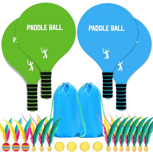 2 Sets Beach Games Toy Paddle Ball Set - Funny Paddleball Rackets Game, Outdoor Sports Toys for Kids Adults Family Games Yard Lawn Party Supplies, Beach Must Haves 2026, Blue Green, Large - color: Blue, Green, size: Large