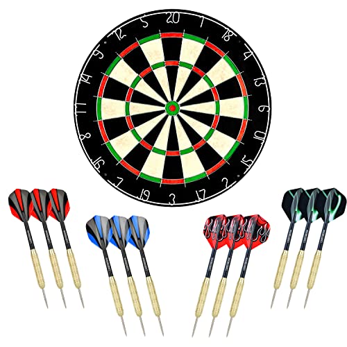 LinkVisions Dartboard with Staple-Free Bullseye, 18g Steel Tip Darts Set,12 Steel Tip Darts 18g, Dartboard Mounting Kits Included - style: Socipieler