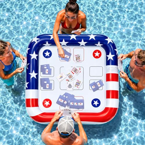 2-4 Players Floating Table for Pool with Waterproof Playing Cards, USA Flag Pool Games for Adults - Inflatable Pool Toys Perfect for Party, Summer Fun, Outdoor Water Toys, USA 250th Anniversary