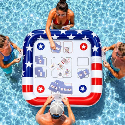 2-4 Players Floating Table for Pool with Waterproof Playing Cards, USA Flag Pool Games for Adults - Inflatable Pool Toys Perfect for Party, Summer Fun, Outdoor Water Toys, USA 250th Anniversary