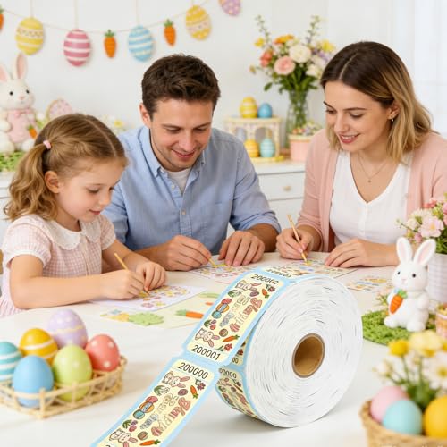 1000 Pcs Easter Raffle Tickets Roll Egg Bunny Carnival Raffle Tickets with Unique Numbered Games Door Drink Prizes Reward Happy Easter Single Tickets Roll for Events Party Favors Supplies - color: Easter Raffle Tickets-baby Bule