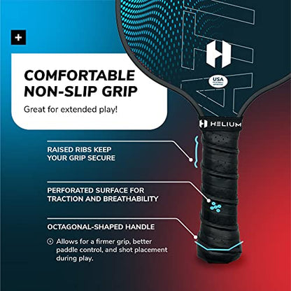 Helium Pro Carbon Fiber Pickleball Paddle Set of 4 - USAPA Certified Pickleball Paddles, High-Spin Texture, Lightweight Honeycomb Core (2 Paddles, 4 Balls, 1 Sports Bag)