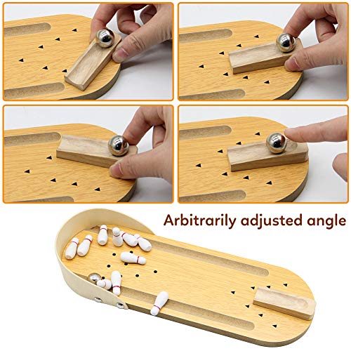 MorTime Mini Wooden Desktop Bowling Game Toy, Classic Desk Ball for Kids