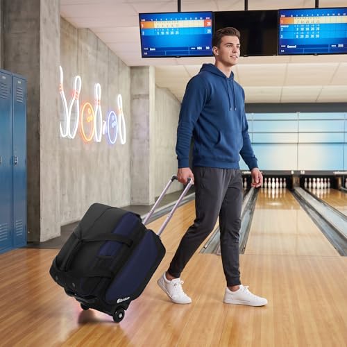 Bowling Roller Bag with Wheels, Rolling Bowling Ball Bag with Shoe Compartment, Retractable Handle, EVA Dividers - color: Blue, size: Single Bag