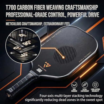 T700 Carbon Fiber Pickleball Paddle, Pickleball Set 16mm Pickle Ball Rackets with CMS Matte Surface Lightweight Honeycomb Core & Durable Edge Frame Larger Sweet Spot - color: PRO -1 Racket