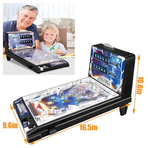 Mini Pinball Game Machine Electronic Desktop Ball Shooting Toy Retro Pinballs Machine Game with LED Lights Sounds and Digital Scorer