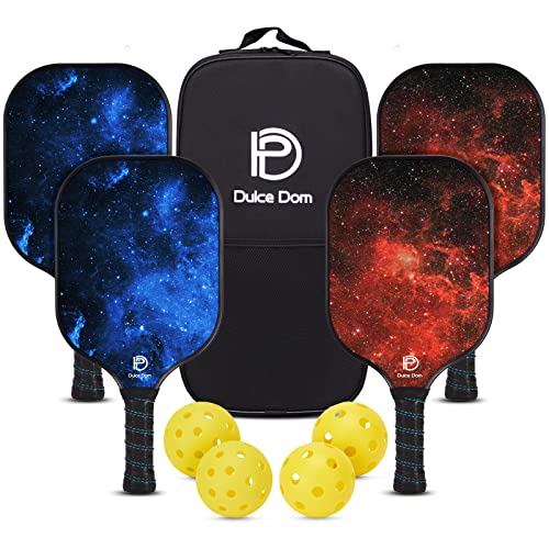 Dulce DOM Pickleball Paddles Set of 2/4 - USAPA Approved, 4 Indoor Outdoor Pickleball Balls, Fiberglass Surface Paddle Racket with Cover Bag, Ideal Training Equipment Gift for Men & Women - color: Blue Red*4