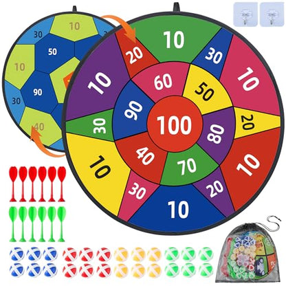 29" Large Dart Board for Kids,with 24 Sticky Balls+12 Sticky Darts,Indoor/Sport Outdoor Fun Party Play Game Toys,Birthday for 3 4 5 6 7 8 9 10 11 12 Year Old Boys Christmas Girls - style: 29in-2in1-Purple 100 Scores Target With 24 balls 12 darts