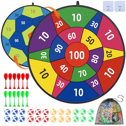 29" Large Dart Board for Kids,with 24 Sticky Balls+12 Sticky Darts,Indoor/Sport Outdoor Fun Party Play Game Toys,Birthday for 3 4 5 6 7 8 9 10 11 12 Year Old Boys Christmas Girls - style: 29in-2in1-Purple 100 Scores Target With 24 balls 12 darts