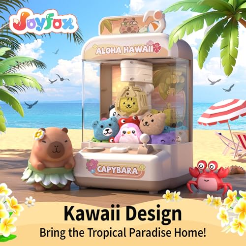 Capybara Mini Claw Machine for Kids, Portable Battery Operated Prize Grabber with 10 Plush Toys and 10 Capsules, Mute Mode Tabletop Arcade Game - color: Brown