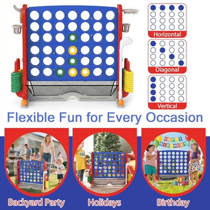 OLAKIDS Giant Connect Game Outdoor, 4 in A Row with Adjustable Height, Mesh Net, Carry Bag, Golf, Basketball Hoop, Ring Toss, Cup Holder for Kids Adults Indoor Backyard (Navy) - color: Navy
