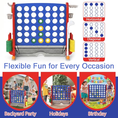 OLAKIDS Giant Connect Game Outdoor, 4 in A Row with Adjustable Height, Mesh Net, Carry Bag, Golf, Basketball Hoop, Ring Toss, Cup Holder for Kids Adults Indoor Backyard (Navy) - color: Navy