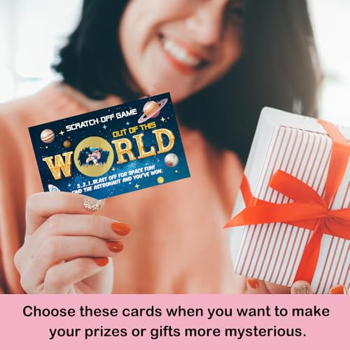50 Pcs Out of This World Scratch Off Cards, Funny Outer Space Theme Scratch Cards for Birthday Baby Shower Party, Lottery Group Reveal Games Activity Supplies, Galaxy Theme Party Supplies - color: Blue