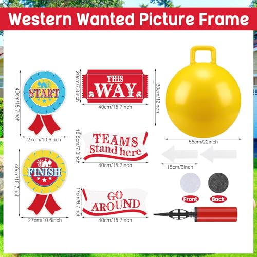 14 Pcs Outdoor Carnival Games 3 Hopper Bouncing Balls with Handle 5 Carnival Yard Sign with Stake 4 Hook-and-Loop 2 Arrow Hopper Relay Game for Field Day Backyard Lawn Birthday Family Party
