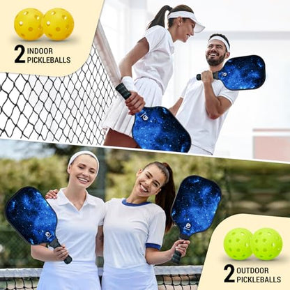 Dulce DOM Pickleball Paddles Set of 2/4 - USAPA Approved, 4 Indoor Outdoor Pickleball Balls, Fiberglass Surface Paddle Racket with Cover Bag, Ideal Training Equipment Gift for Men & Women - color: Blue*2