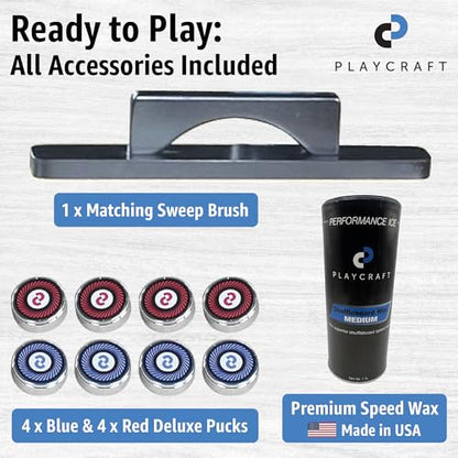 Playcraft Woodbridge Shuffleboard Table with Storage Cabinet - Shuffle Board Game Table Set with Matching Abacus, 8 Pucks, Brush & Wax (Made in USA) - Pro Style Climate Adjusters - color: Black, size: 9 Feet - 1 Piece