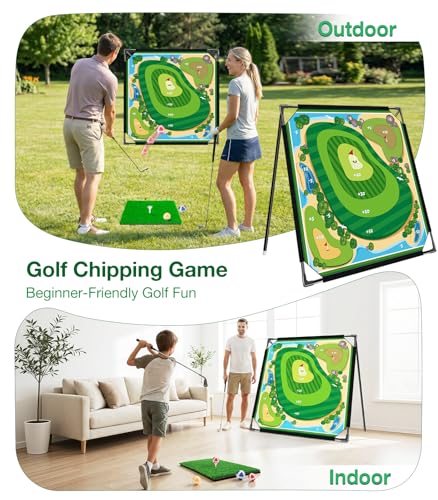 Golf Chipping Outdoor Game, 71'' x 71'' Portable Battle Golf Game Set, Double-Sided Hitting Mat for Indoor & Outdoor Family Fun, Great Gift for Adults, Juniors & Beginners (20 Sticky Balls)