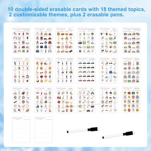 Road Trip Travel Game for Kids and Adults | 10 Double-Sided Cards, 18 Categories, Paper Cards, Educational Travel Entertainment