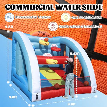 Inflatable Basketball Hoop with Built-in Blower, 9.8x9.8x9.8FT Quick-Inflate Carnival Game, Portable Basketball Shot with 4 Balls & 5 Hoops, Outdoor Indoor Backyard Party Games for Kids Adults