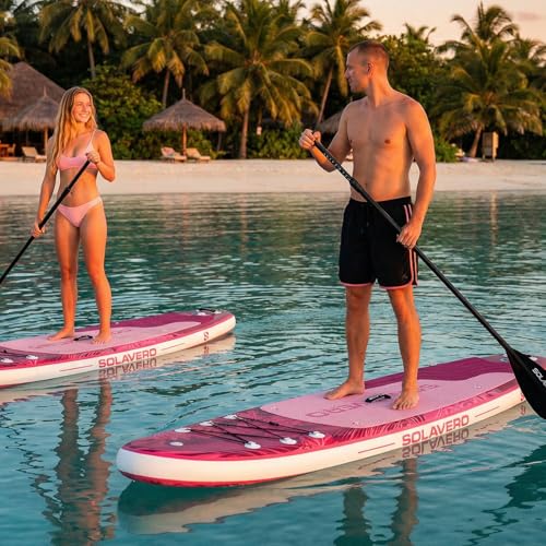 SOLAVERO 10'6" Inflatable Paddle Board for Adults, Stand Up Paddle Board with Premium SUP Accessories,Anti-Slip EVA Deck for Youth & Adults of All Skill Levels - color: Tropical Pink