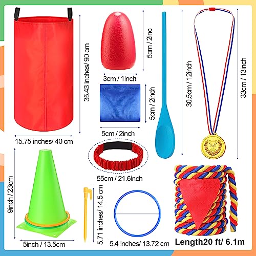 Wettarn 70 Pcs Field Day Game Set Potato Sack Race Bags for Teens Adult Egg Spoon Bean Bags Ring Toss 3 Legged Relay Race Tug of War Rope Carnival Outdoor Games