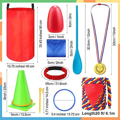 Wettarn 70 Pcs Field Day Game Set Potato Sack Race Bags for Teens Adult Egg Spoon Bean Bags Ring Toss 3 Legged Relay Race Tug of War Rope Carnival Outdoor Games