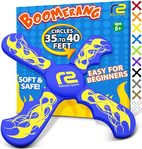 Fun Boomerang for Kids - Soft & Easy to Use - Outdoor Toys for Kids or Adults - Best Gifts for 6 7 8 9 10 Year Old Boys & Girls + 2026 Top Toys for Boys Age 8-12 - Fun Outdoor Toy for Boy Gift Ideas - color: Blue