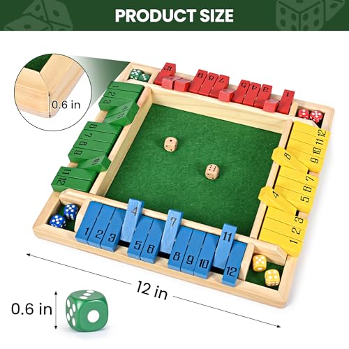 ropoda 12 Inches 4-Way Shut The Box Dice Board Game (2-4 Players) for Kids & Adults [4 Sided Large Wooden Board Game, 8 Dice + Shut-The-Box Rules] Smart Game for Learning Addition - size: 12in-Classic